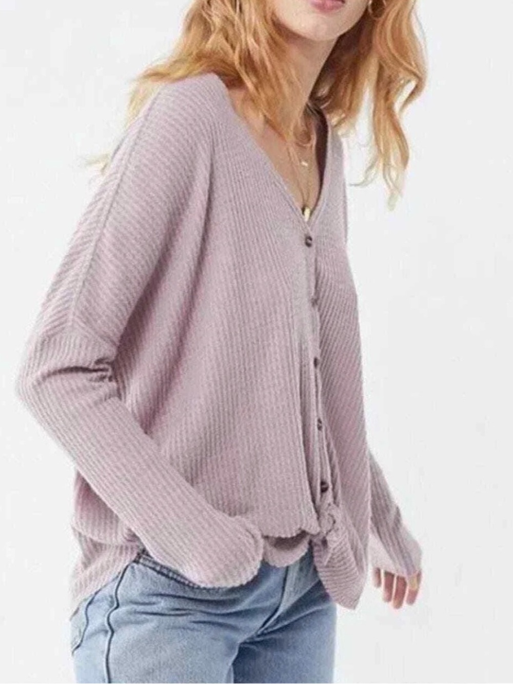 Out from Under Urban Outfitters Ribbed V-Neck Button Top